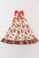 Platinum rust floral print  apron ruffle dress