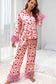 Pink valentine's day heart print fur trim pajamas set for Women