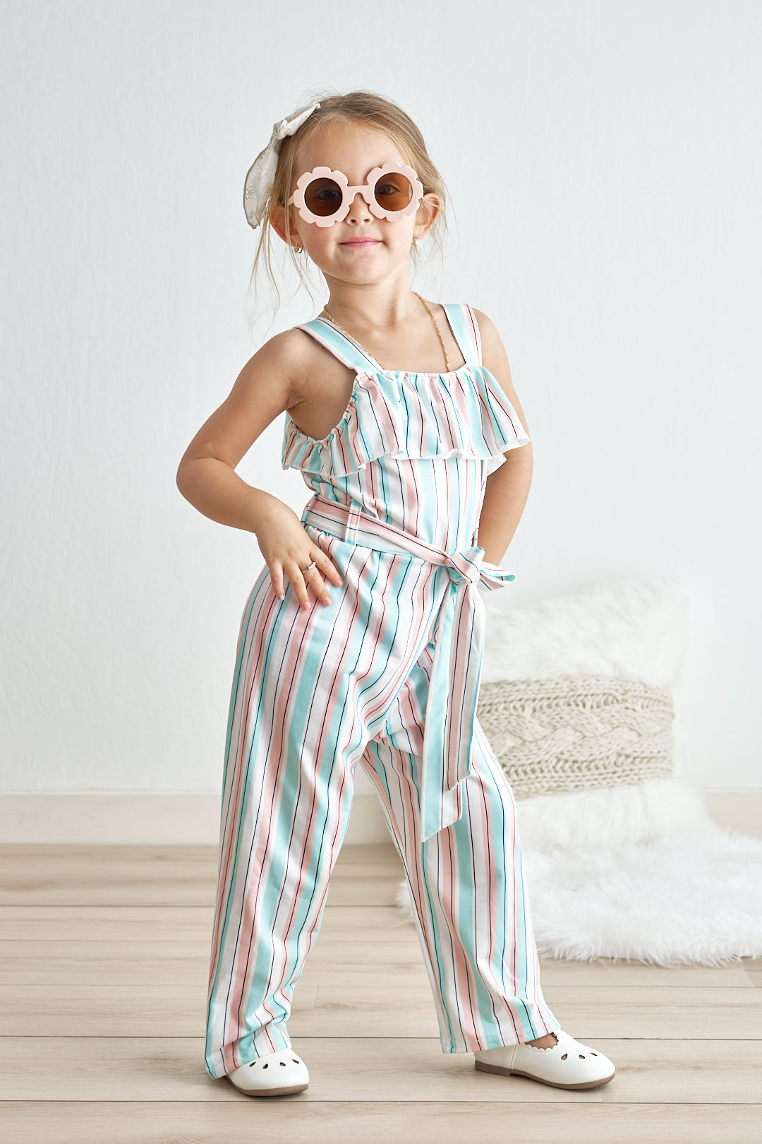 Stripe rainbow girl jumpsuit