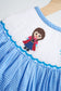 Blue snow princess hand smocked gingham dress