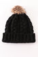 Black pompom cable beanie