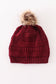 Burgundy pompom cable beanie