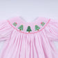 Pink christmas tree hand smocked dress