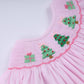 Pink christmas tree hand smocked dress