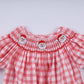 Red christmas santa claus hand smocked plaid bubble