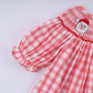 Red christmas santa claus hand smocked plaid ruffle pants set