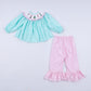 Mint christmas nutcracker hand smocked gingham ruffle pants set