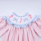 Pink candy cane bow hand smocked ruffle dress