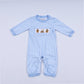 Blue gingerbread hand smocked gingham romper