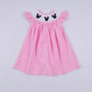 Pink character hand smocked dot ruffle dress