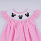 Pink character hand smocked dot ruffle dress