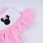 Pink character hand smocked dot ruffle dress