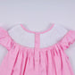Pink character hand smocked dot ruffle dress