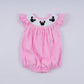 Pink character hand smocked dot ruffle bubble