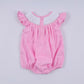 Pink character hand smocked dot ruffle bubble