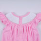 Pink character hand smocked dot ruffle bubble
