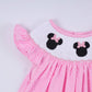 Pink character hand smocked dot ruffle pants set