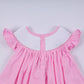 Pink character hand smocked dot ruffle pants set