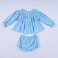 Blue nativity hand smocked bloomer set