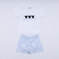 Blue character hand smocked gingham shorts set