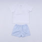 Blue character hand smocked gingham shorts set