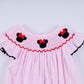 Red character hand smocked plaid ruffle bubble