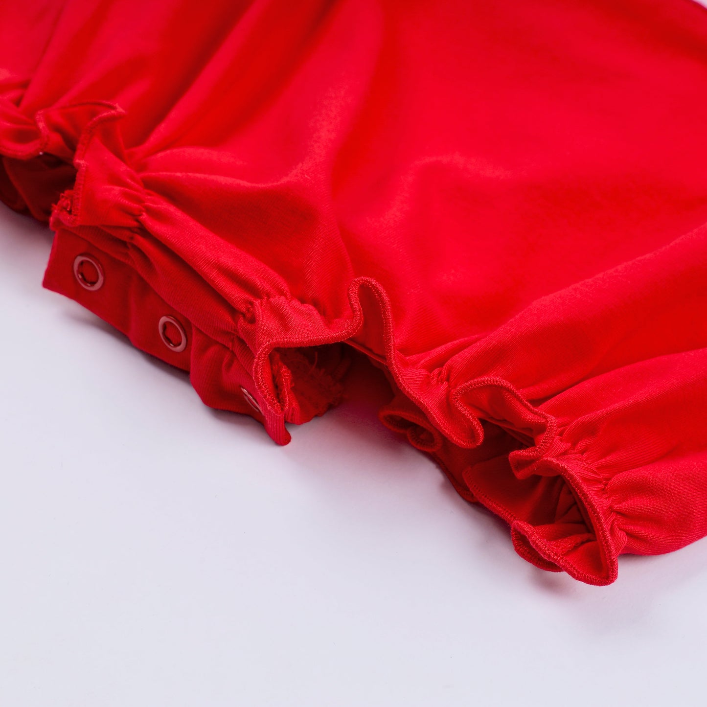 Red character hand smocked bubble