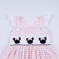 Pink character hand smocked gingham ruffle dress
