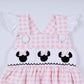 Pink character hand smocked gingham ruffle bubble