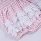 Pink character hand smocked gingham ruffle bubble