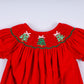 Red christmas tree hand smocked romper