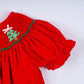 Red christmas tree hand smocked romper