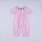 Pink christmas tree hand smocked ruffle romper