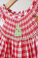 Red christmas santa tree reindeer hand smocked gingham dress