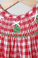 Red christmas tree hand smocked gingham romper