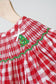 Red christmas tree hand smocked gingham romper