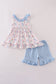 Blue floral bow ruffle shorts set
