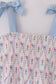 Blue floral bow print smocked mom dress