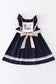 Navy he is risen embroidery girl dress