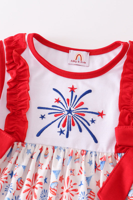 Red firework embroidery print girl set