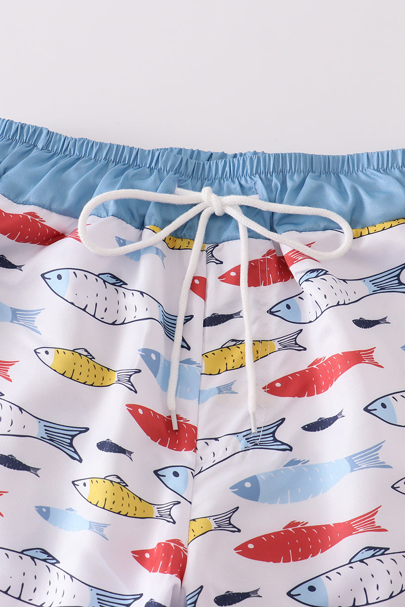 Fish print men swim trunks