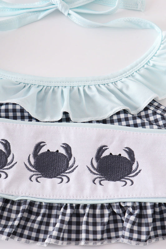 Mint crab embroidery ruffle 2pc girl swimsuit