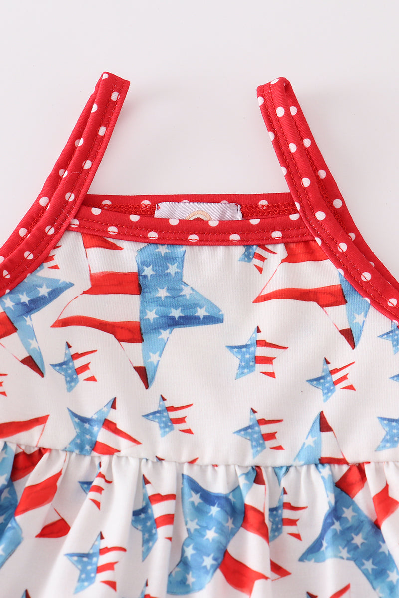 Red patriotic star flag print baby set