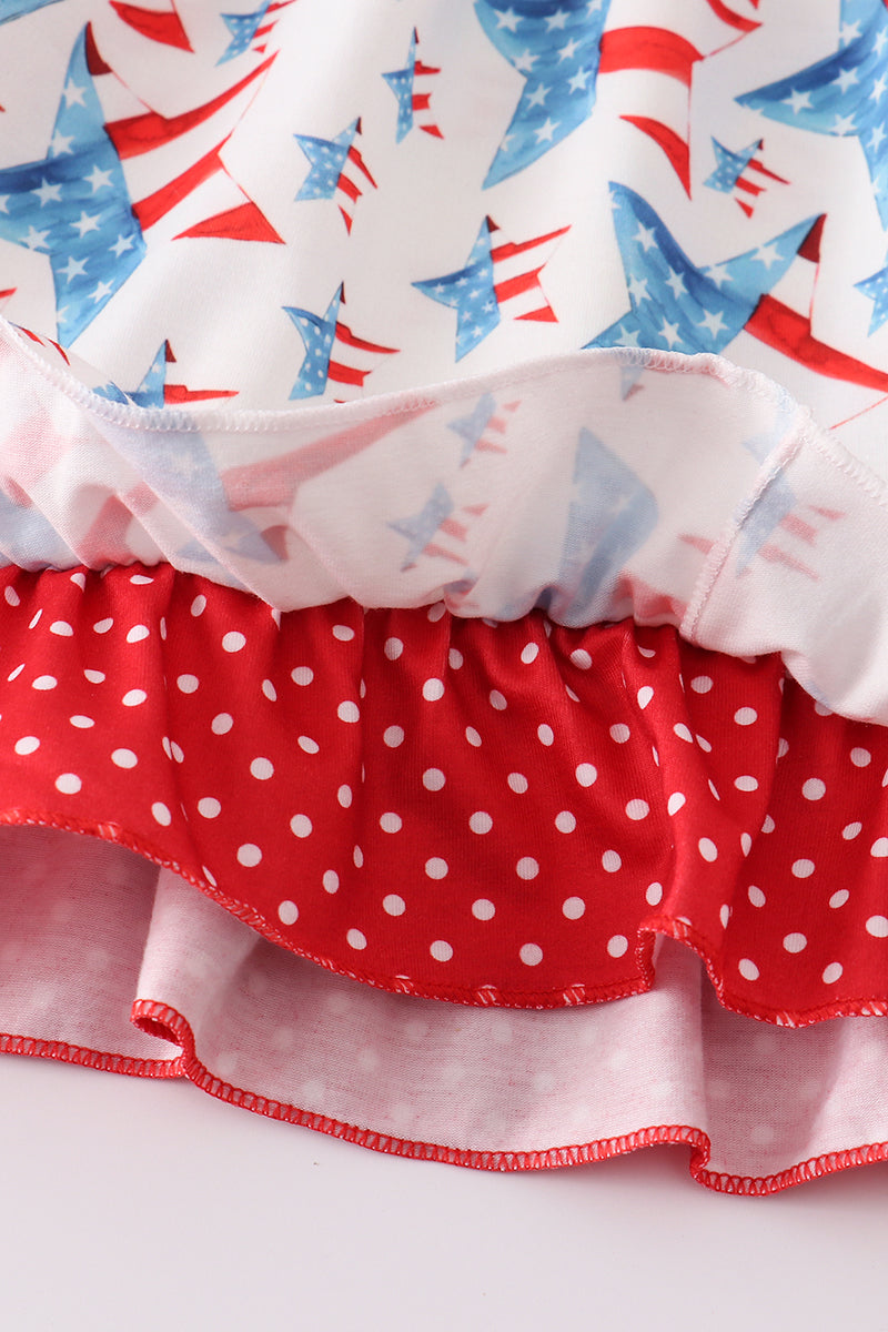 Red patriotic star flag print dress