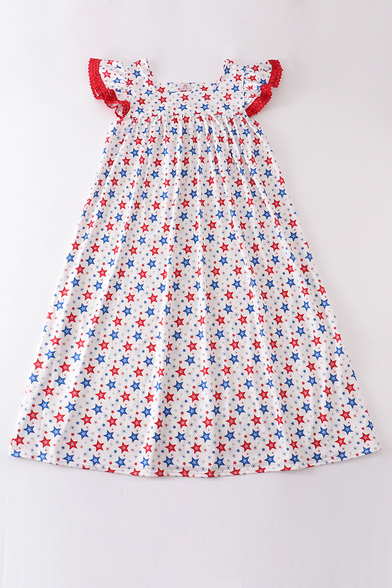 Red patriotic star print women dress