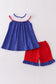 Blue patriotic flag applique dot girl set