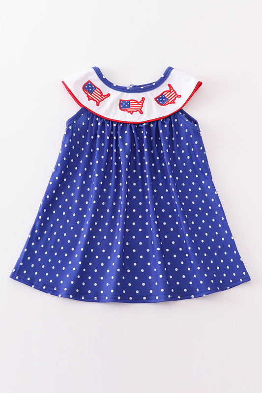 Blue patriotic flag applique dot dress