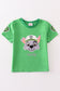 Green character applique boy top