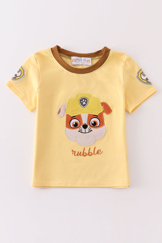 Yellow character applique boy top