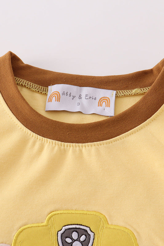 Yellow character applique boy top